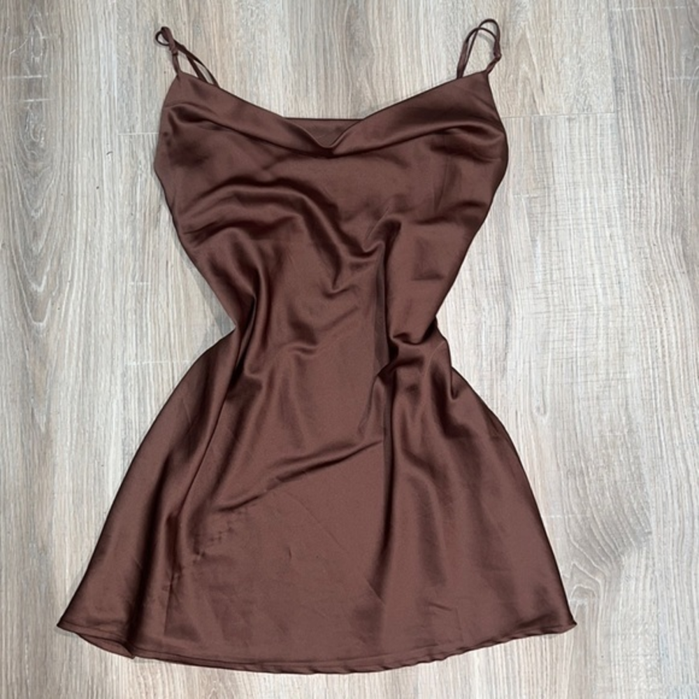 Garage Brown stain silky strappy dress